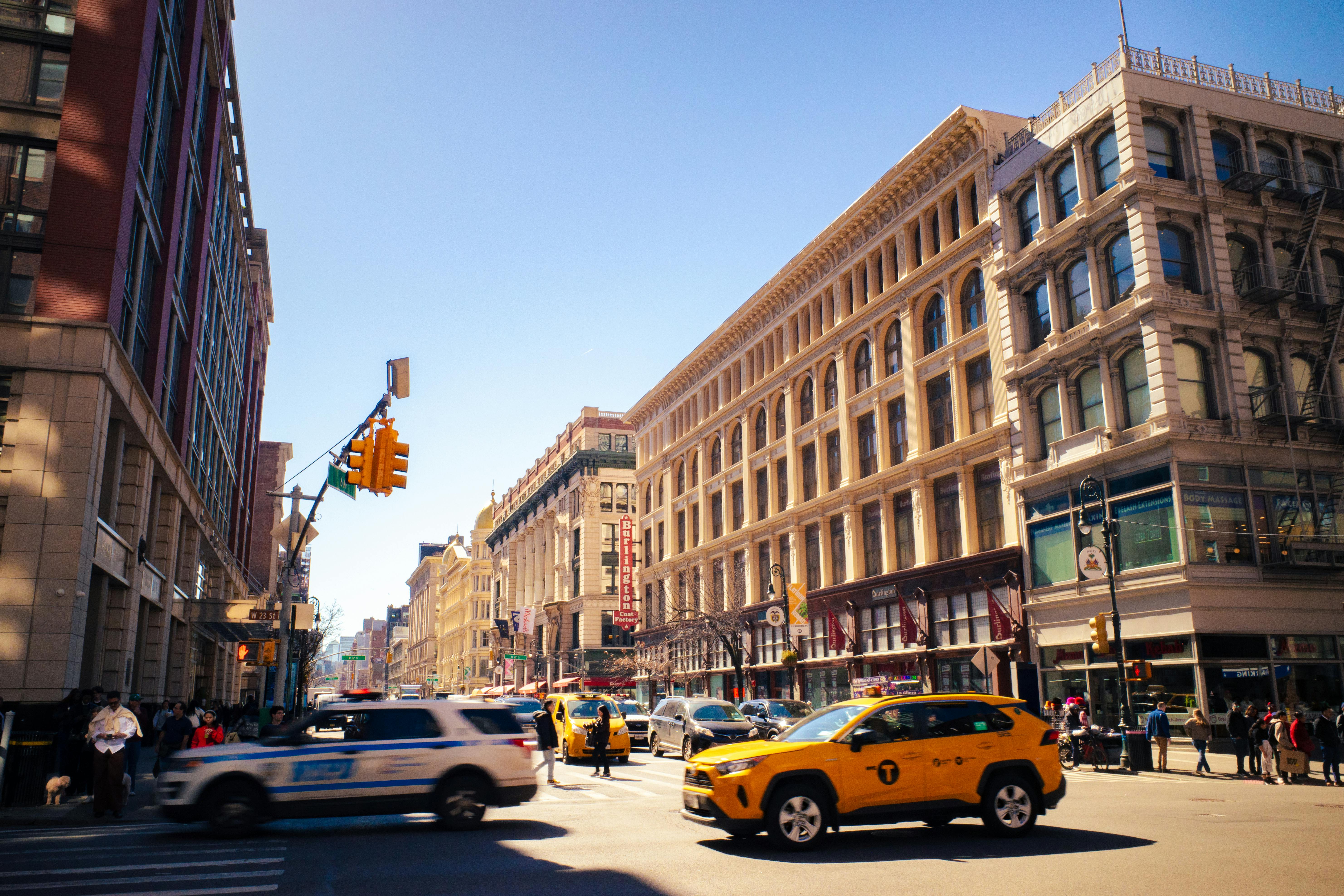A sunny view of New York City streets during summer