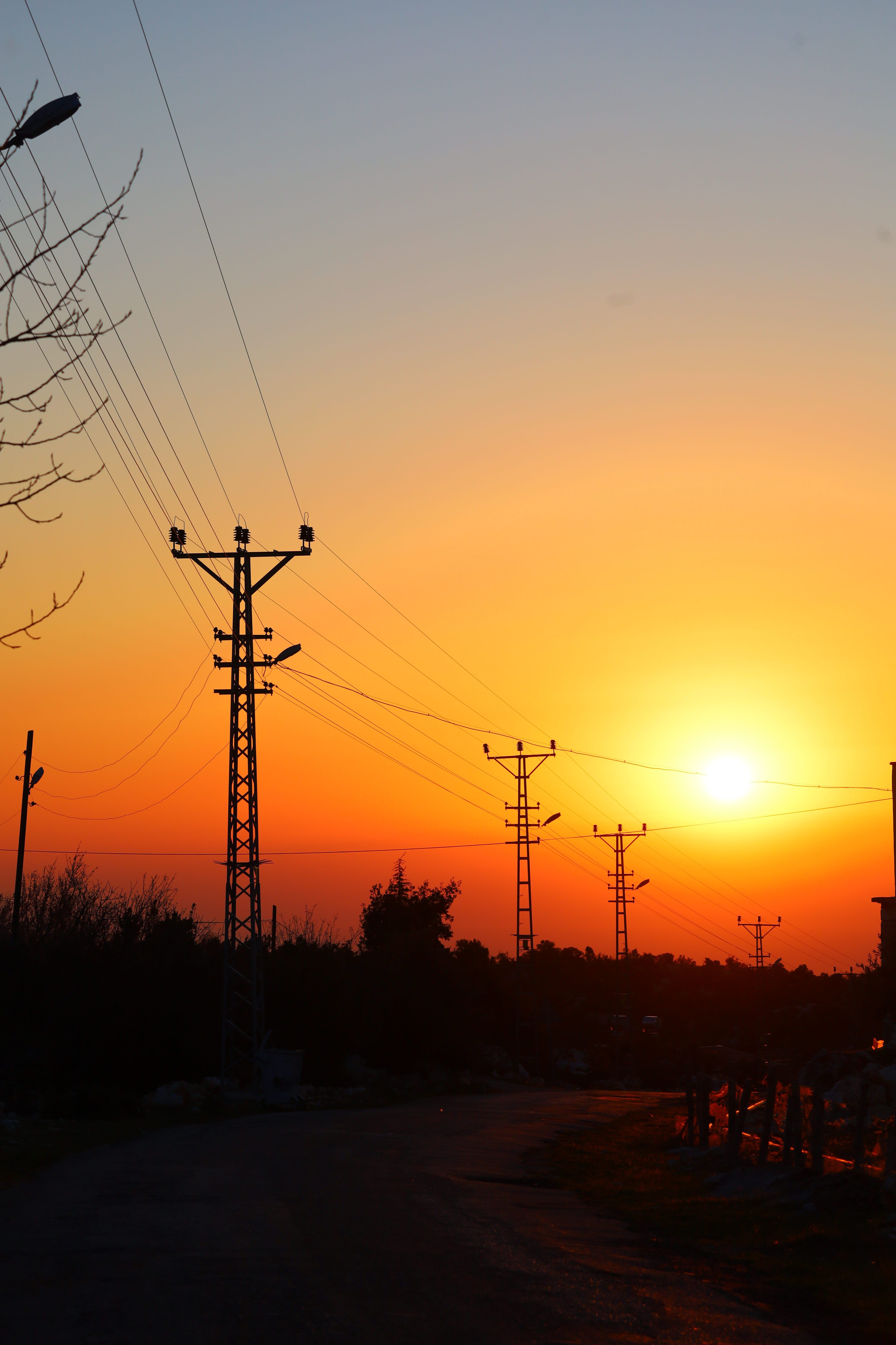 Sunset Silhouette of Power Lines in Libya · Free Stock Photo