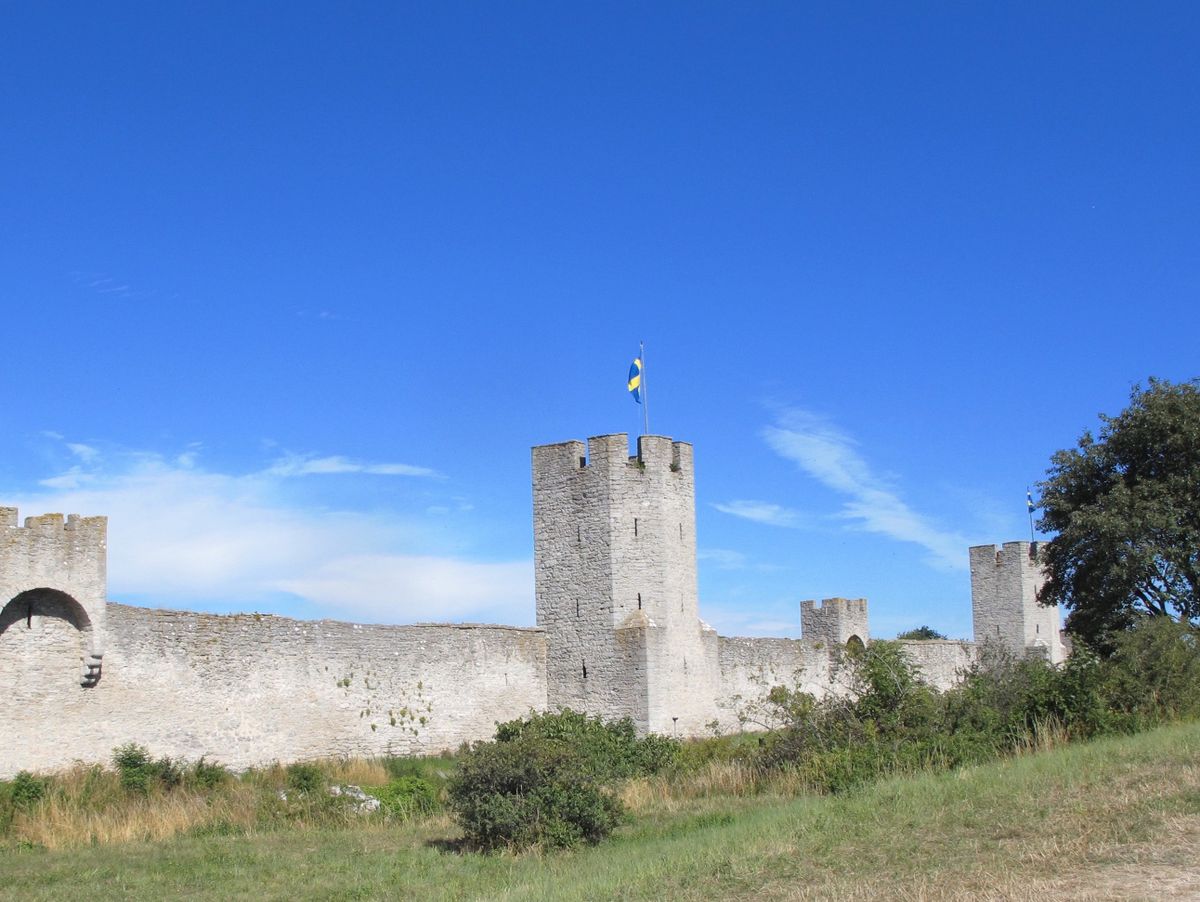 Medieval town wall and roofs of Visby