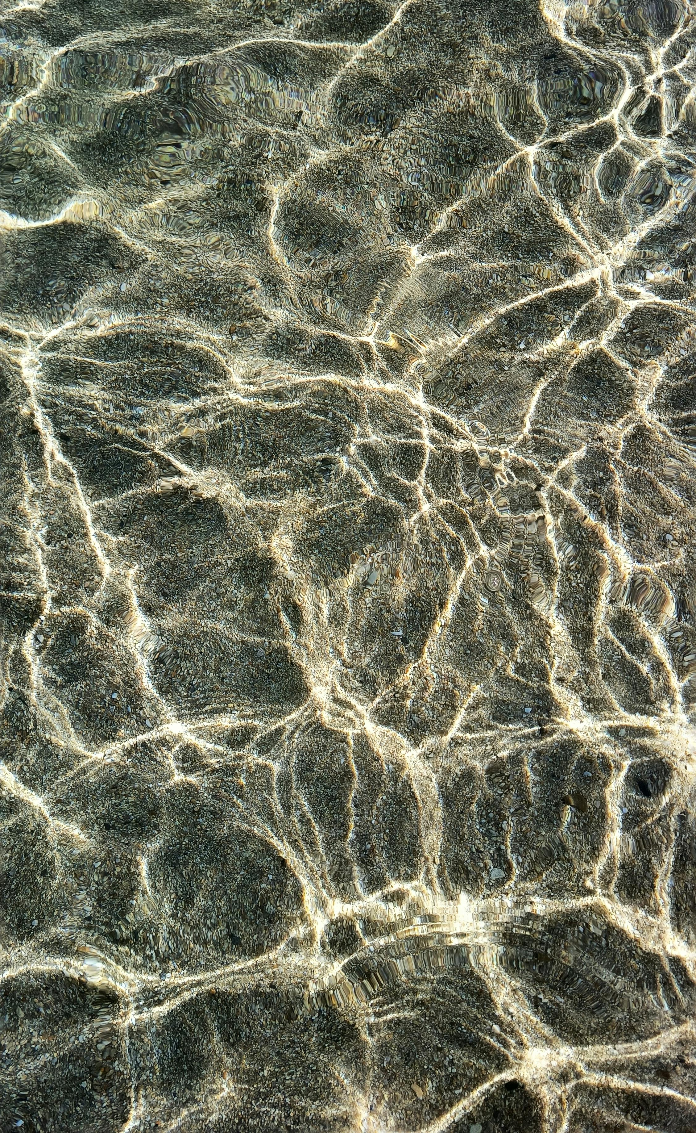 gratis Gedetailleerd beeld van zonlicht dat weerkaatst op rimpelend water boven een zandbodem. Stockfoto