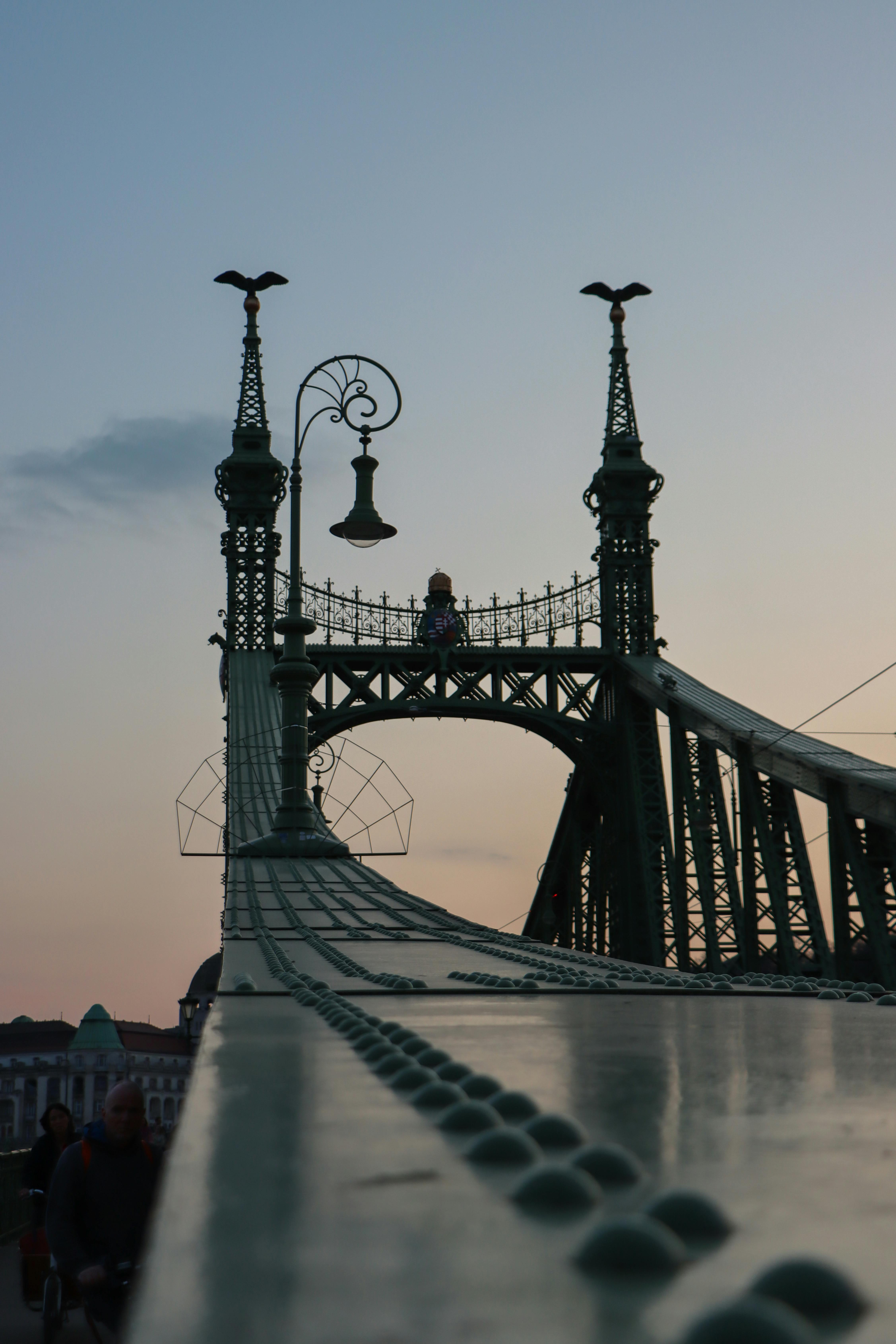 De franc Una vista impressionant del Pont de la Llibertat a Budapest al capvespre amb un cel suau de fons. Foto d'estoc