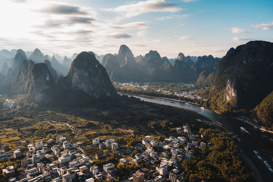 Guilin - Aerial view of dense urban cityscape