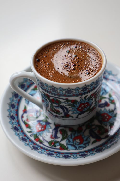 Free A beautifully crafted cup of Turkish coffee with decorative patterns, perfect for cultural and lifestyle themes. Stock Photo
