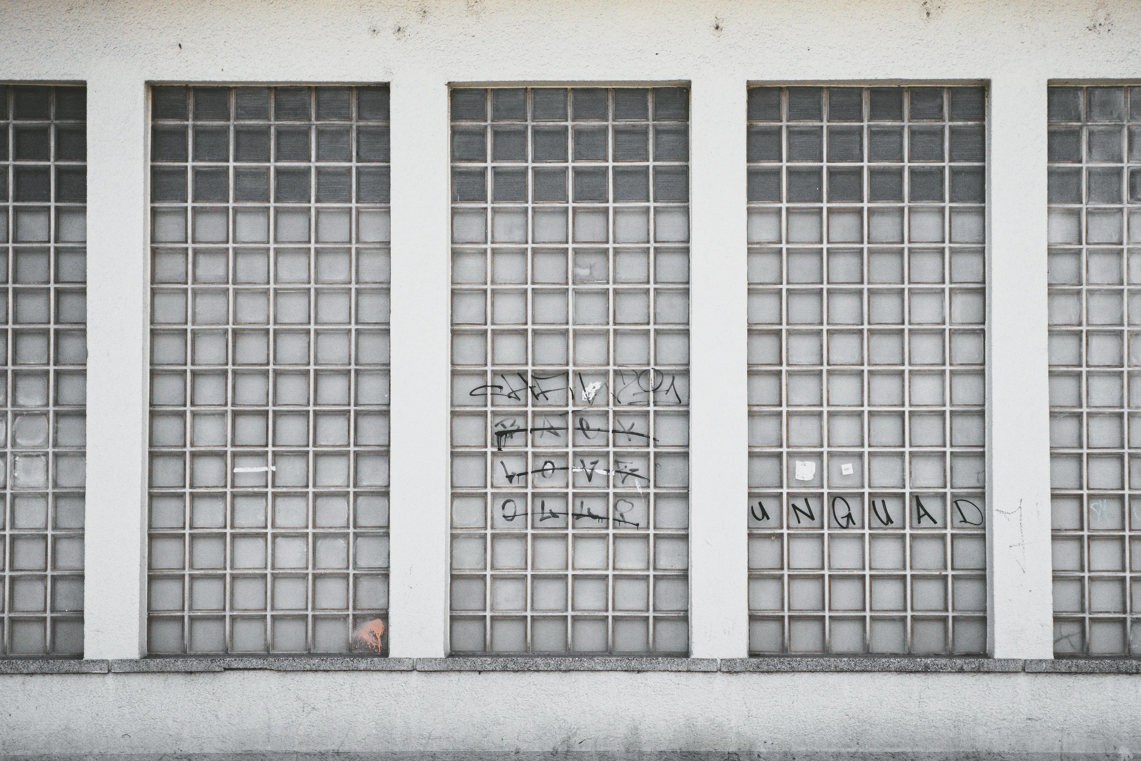 Gratis Muro de bloques de vidrio con sutiles grafitis que le confieren un aire urbano moderno en Graz, Austria. Foto de stock