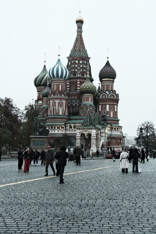 Free Stunning view of St. Basil's Cathedral with people in Red Square, Moscow. Stock Photo