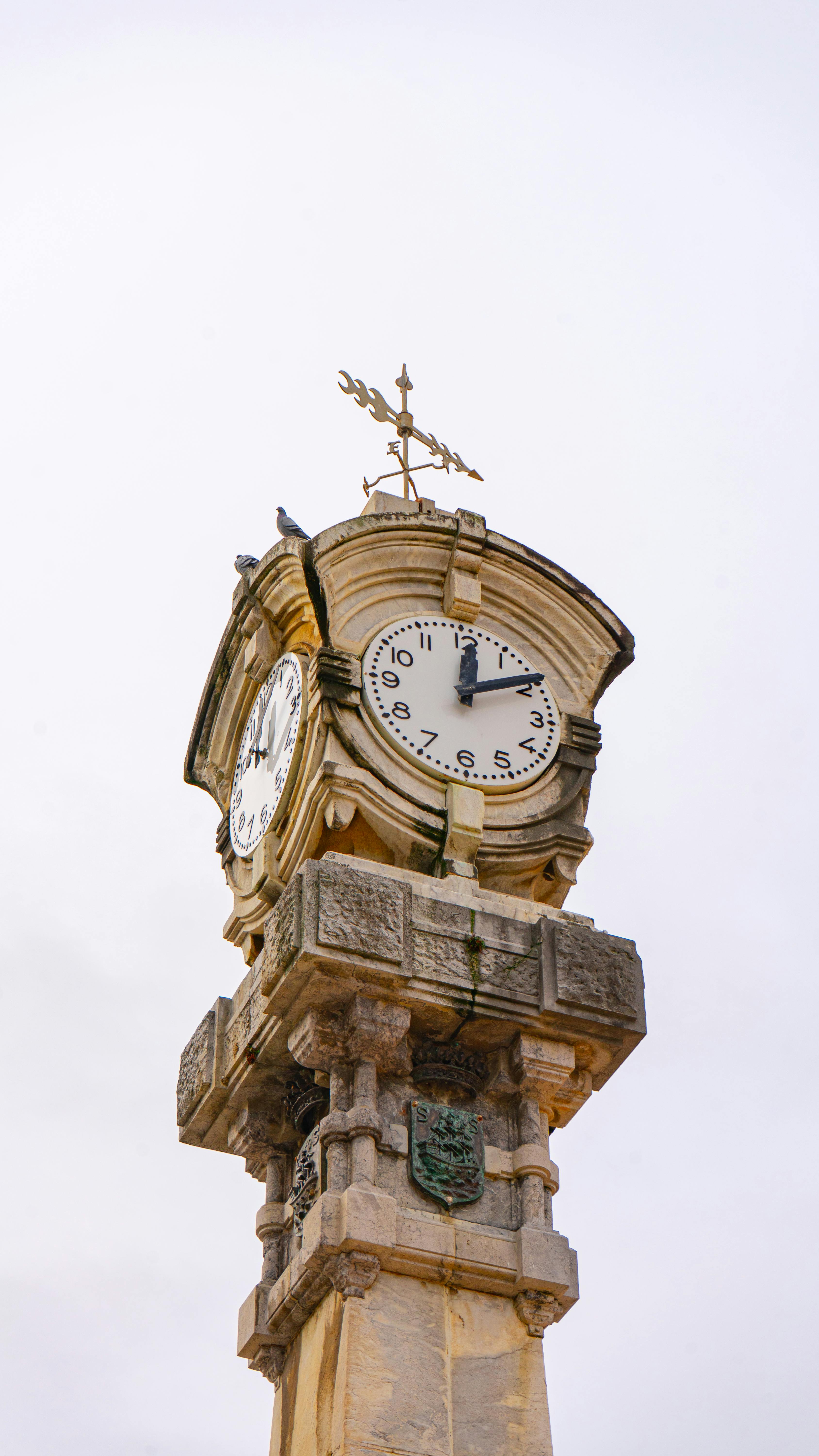 무료 스페인 산세바스티안의 상징적인 시계탑을 자세히 보여주는 사진입니다. 스톡 사진