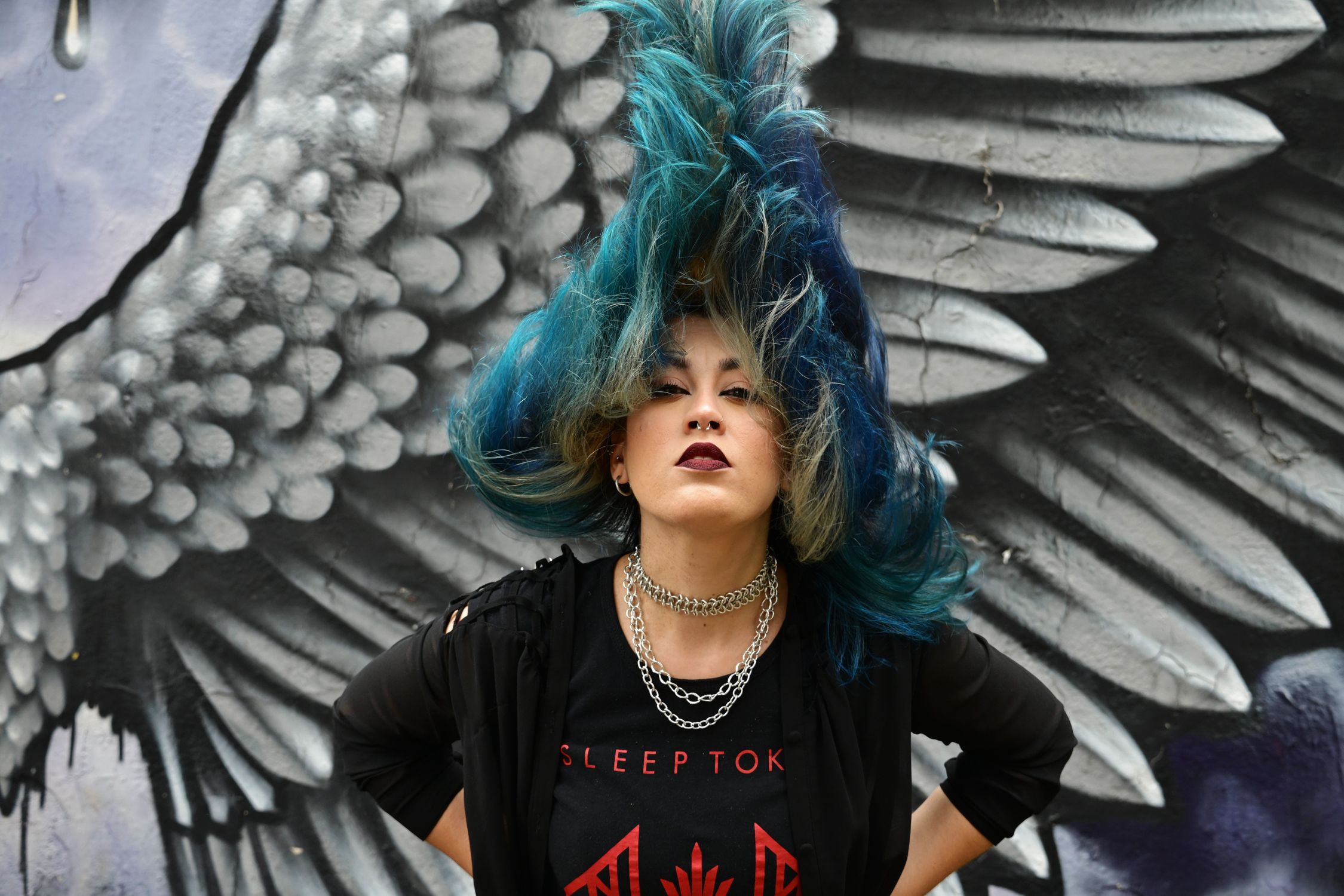 Dynamic Portrait of Punk Woman with Graffiti Wings · Free Stock Photo