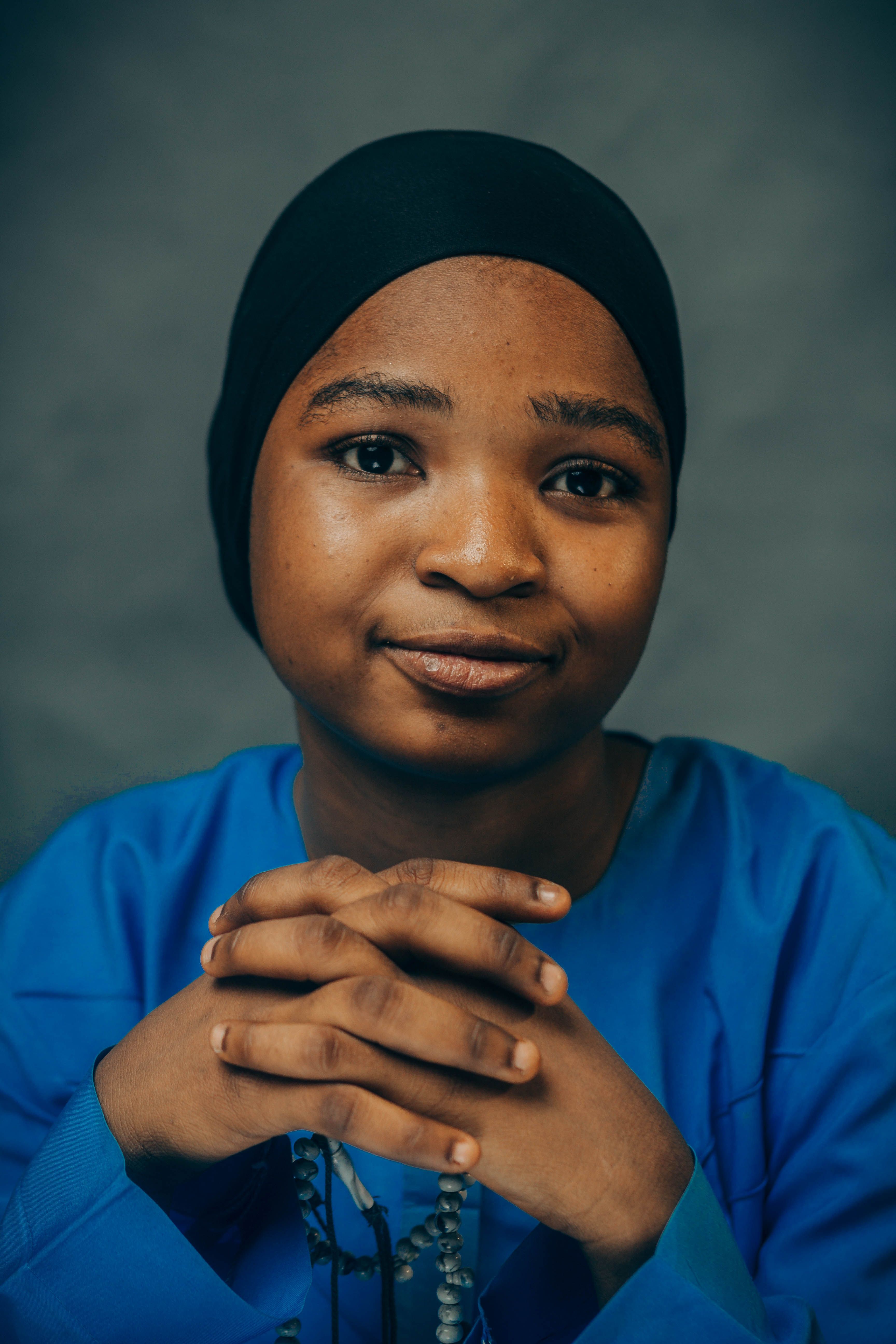 Portrait of Young Woman in Blue Attire · Free Stock Photo