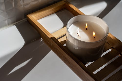 Free Photo Of Candle On Wooden Tray Stock Photo