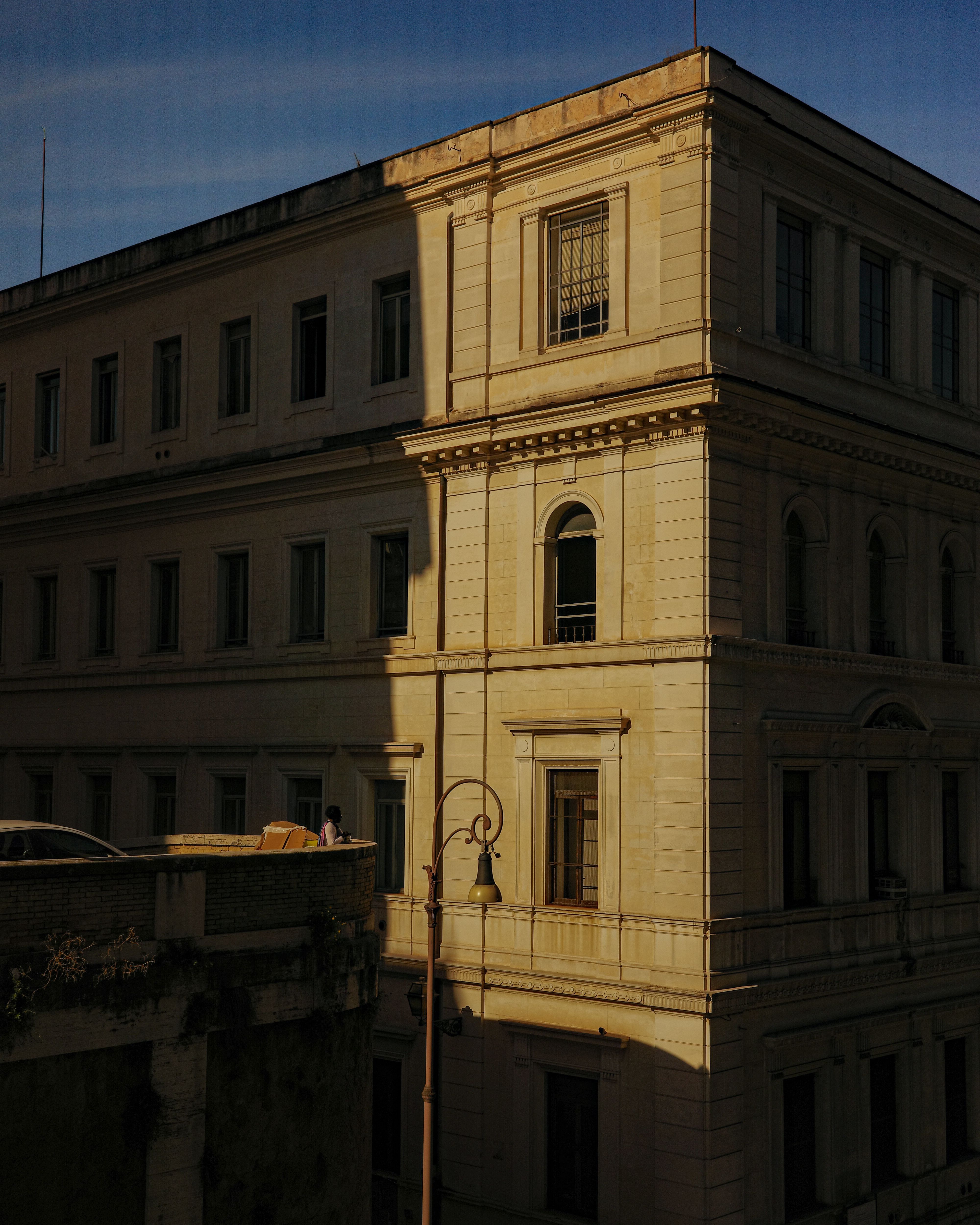 A beautiful historic building in Lazio, Italy with sunset lighting and classic architecture.