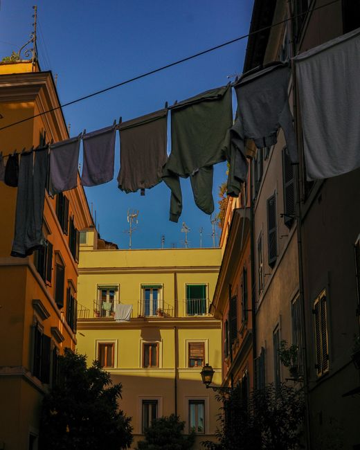 Colorful buildings with clotheslines in a picturesque Lazio alleyway