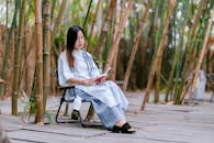 Peaceful Reading in Bamboo Grove Outdoors