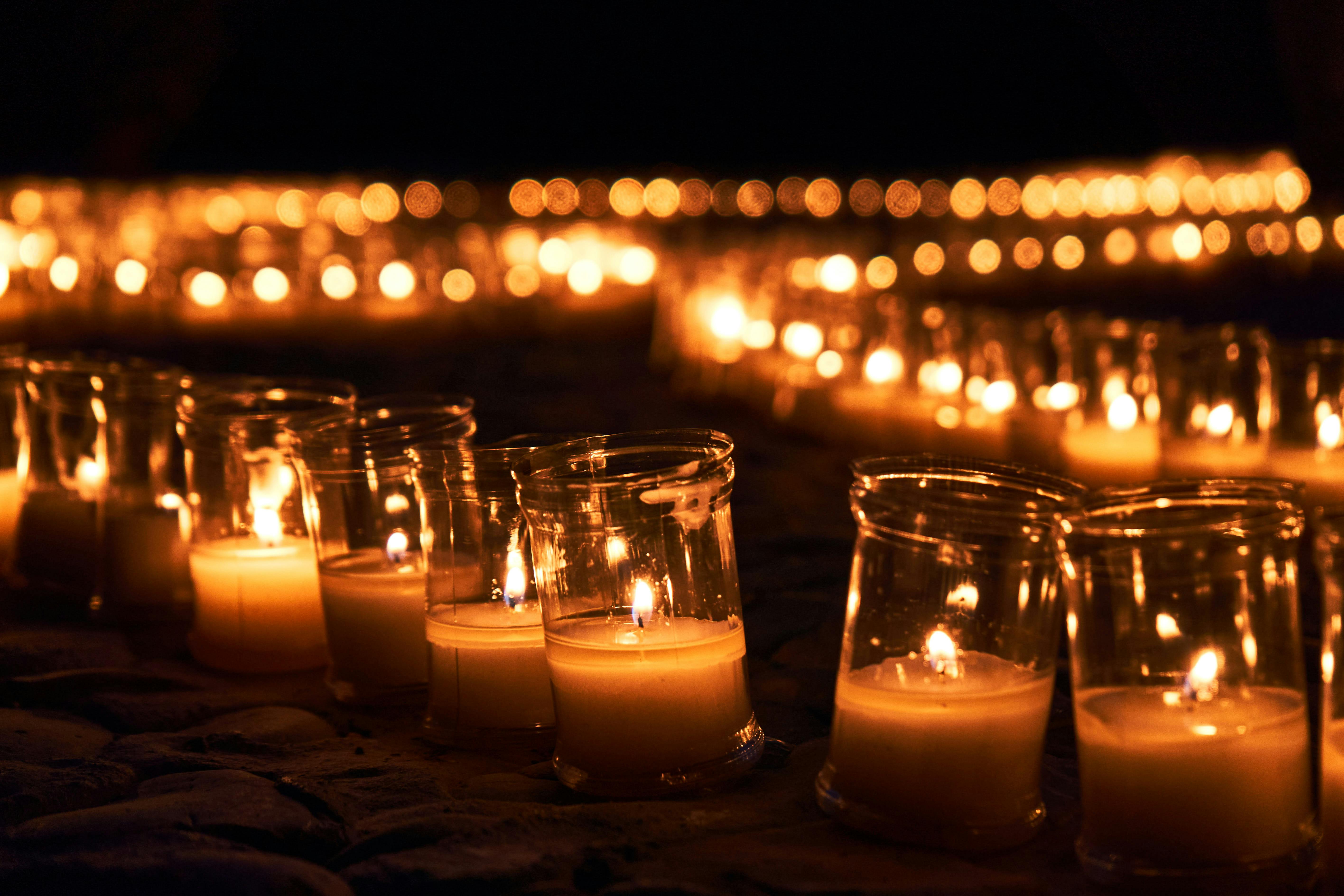 Enchanting candlelit display during a serene night in Pedraza, Spain.