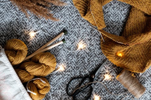 Brown Yarn On Gray Textile