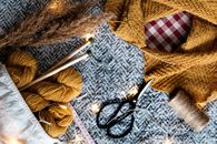 Sewing Materials On Gray Knit Textile