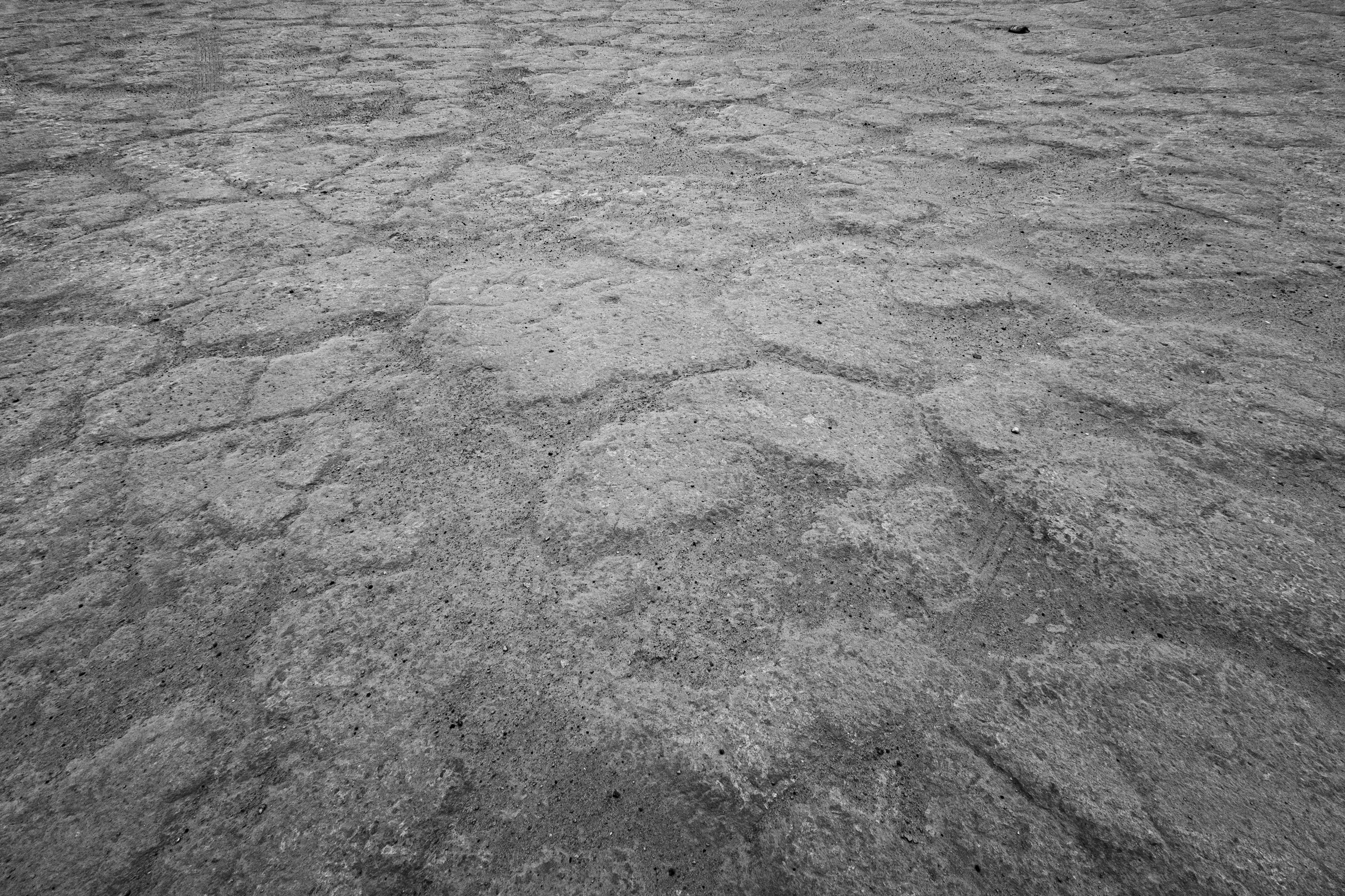Free Black and white photo of a cracked, textured surface in a desert landscape. Stock Photo