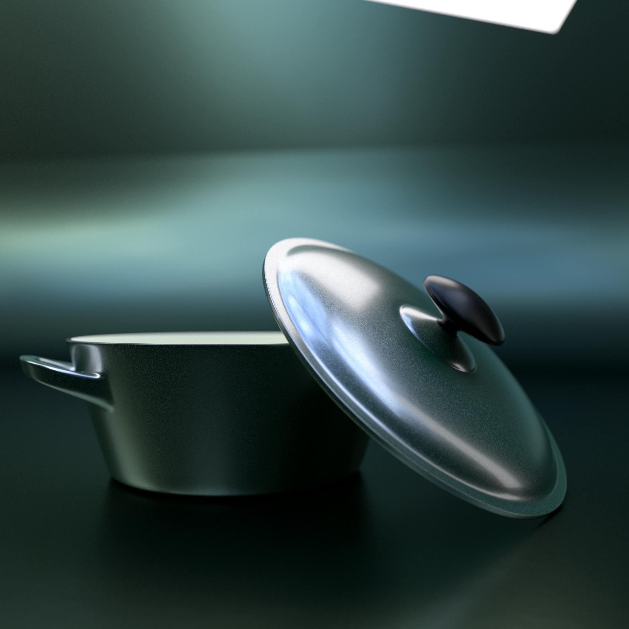 Gratis Pentola in acciaio inox con coperchio aperto, su uno sfondo scuro e moderno, che mette in risalto il design elegante degli utensili da cucina. Foto a disposizione