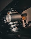 Close-up of motorcycle shock absorber system