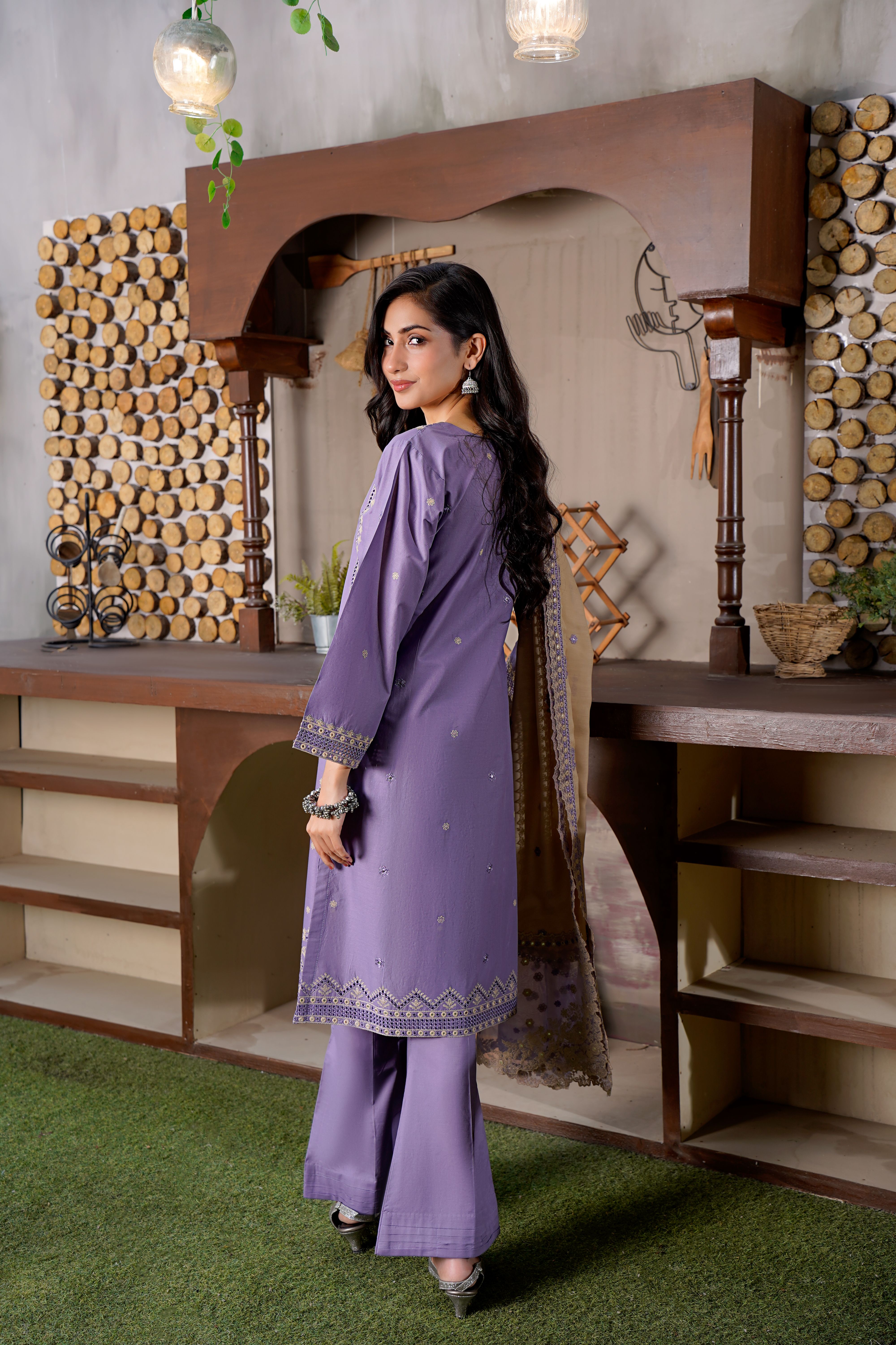 Purple Embroidered Dress Stylish