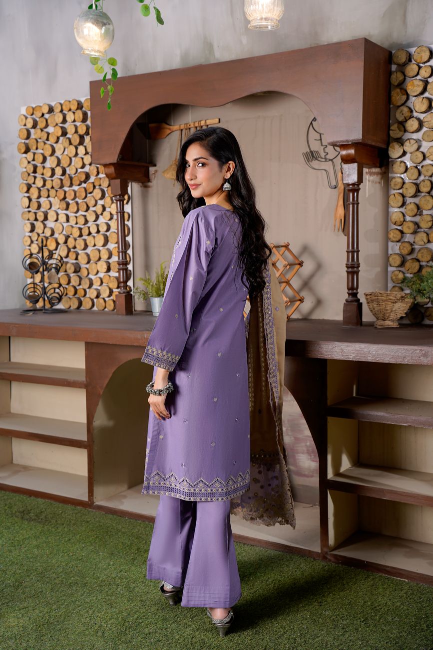 Purple Embroidered Dress Stylish