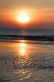 Beautiful sunset over the Baltic Sea in Kaliningrad with vibrant colors and reflections on water.