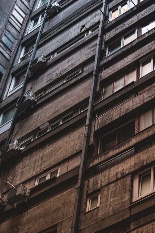 Free A close-up view of a concrete high-rise building facade in Beograd, Serbia. Stock Photo