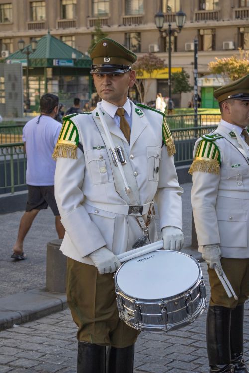 Free Chilean Carabinieri in uniform during a ceremonial event in Santiago, Chile. Stock Photo