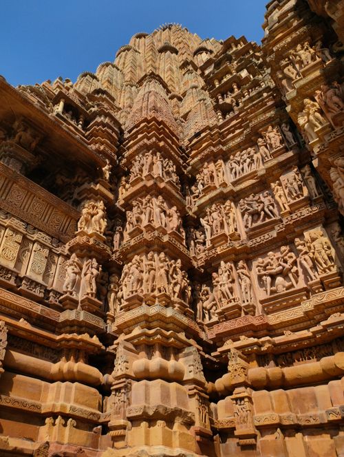 Free Discover the detailed sculptures of Khajuraho Temple, a UNESCO World Heritage Site. Stock Photo