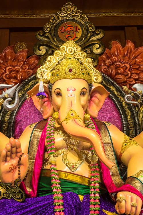 Free Magnificent statue of Lord Ganesha, celebrated during Ganesh Chaturthi in Mumbai, India. Stock Photo