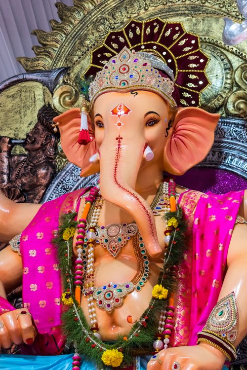Free Vibrant Ganesha idol adorned for Ganesh Chaturthi festival in Mumbai, India. Stock Photo