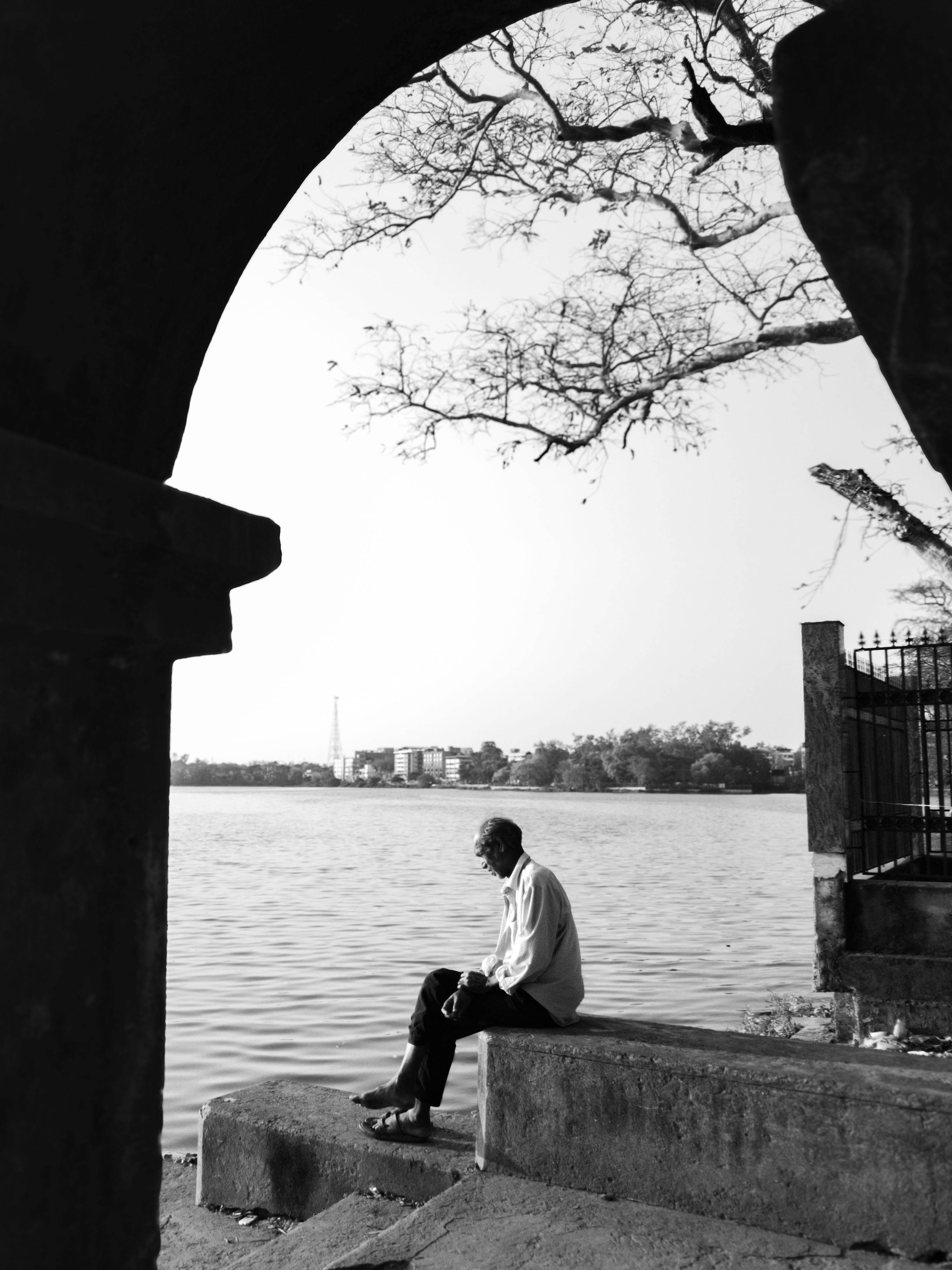 Contemplative Moment by the Waterfront · Free Stock Photo