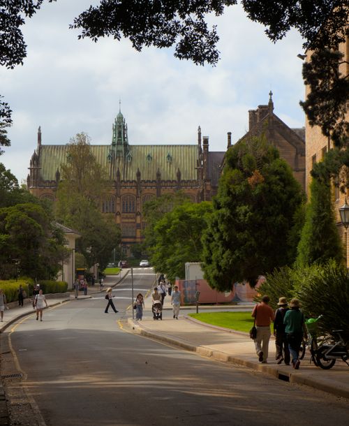Free Beautiful street view of a university campus in Camperdown, Sydney, Australia, with historic architecture. Stock Photo