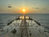 Oil Tanker at Sea During Sunset