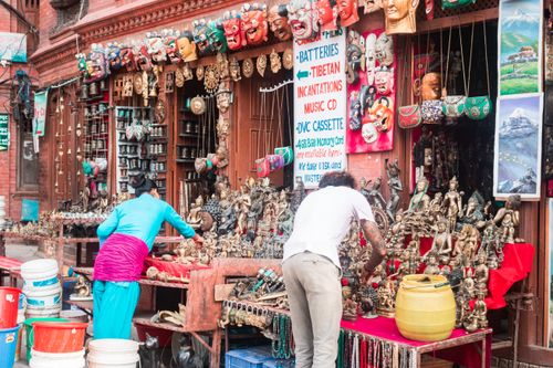 Free Colorful market stall with traditional handicrafts in Kathmandu, Nepal. Stock Photo