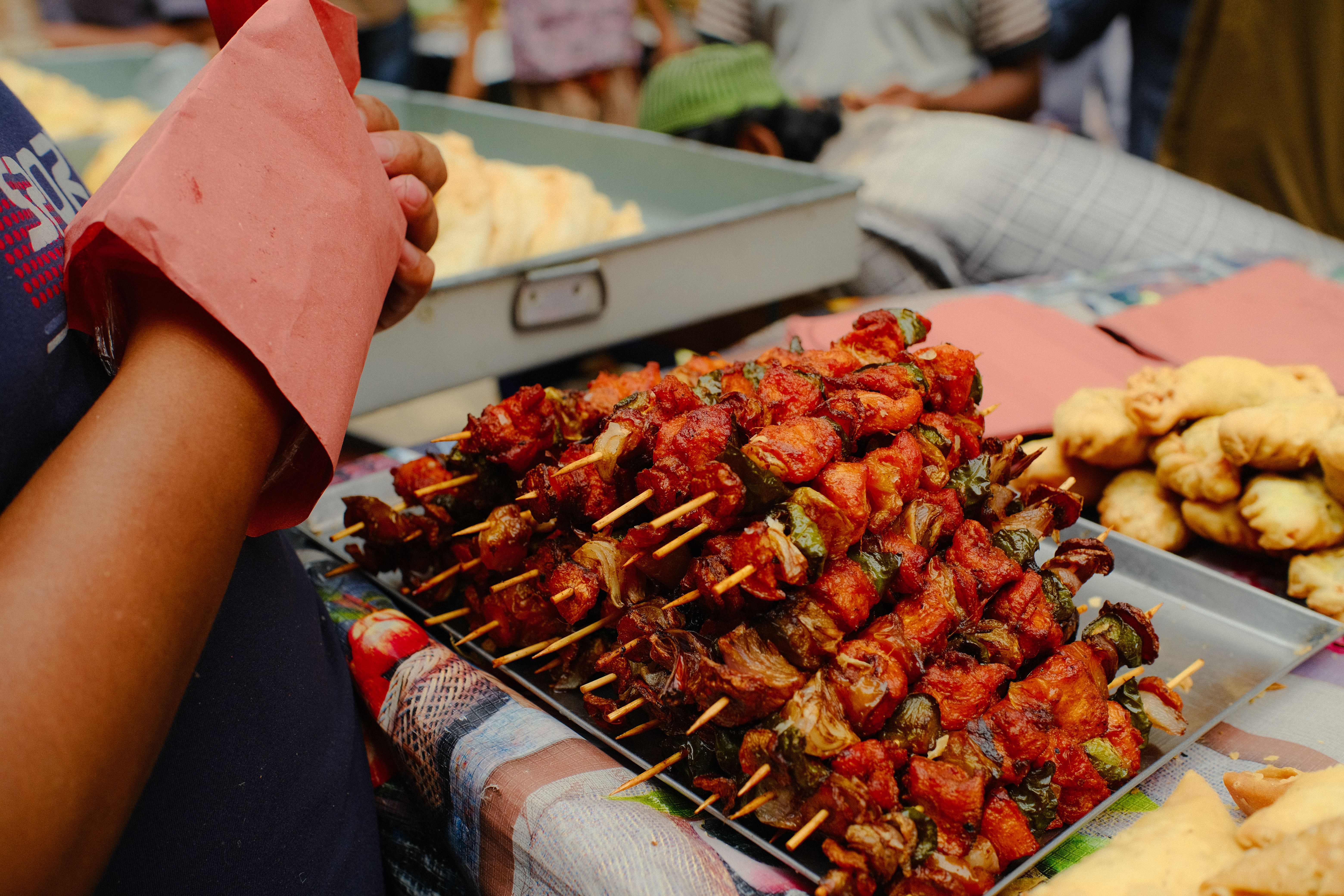 Lemon-Pepper Satay with Garlic Greens