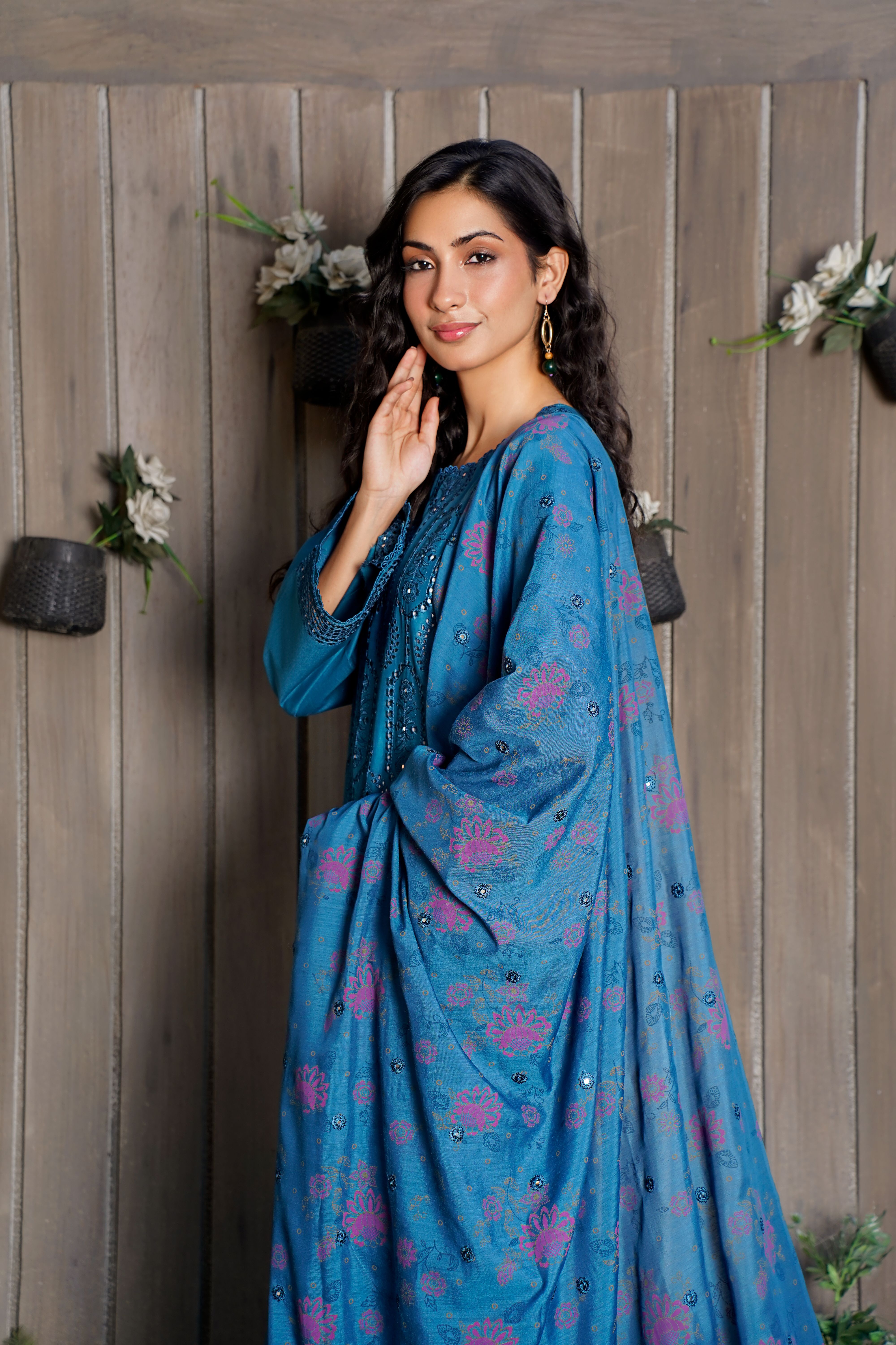 Elegant Woman in Blue Traditional Dress · Free Stock Photo