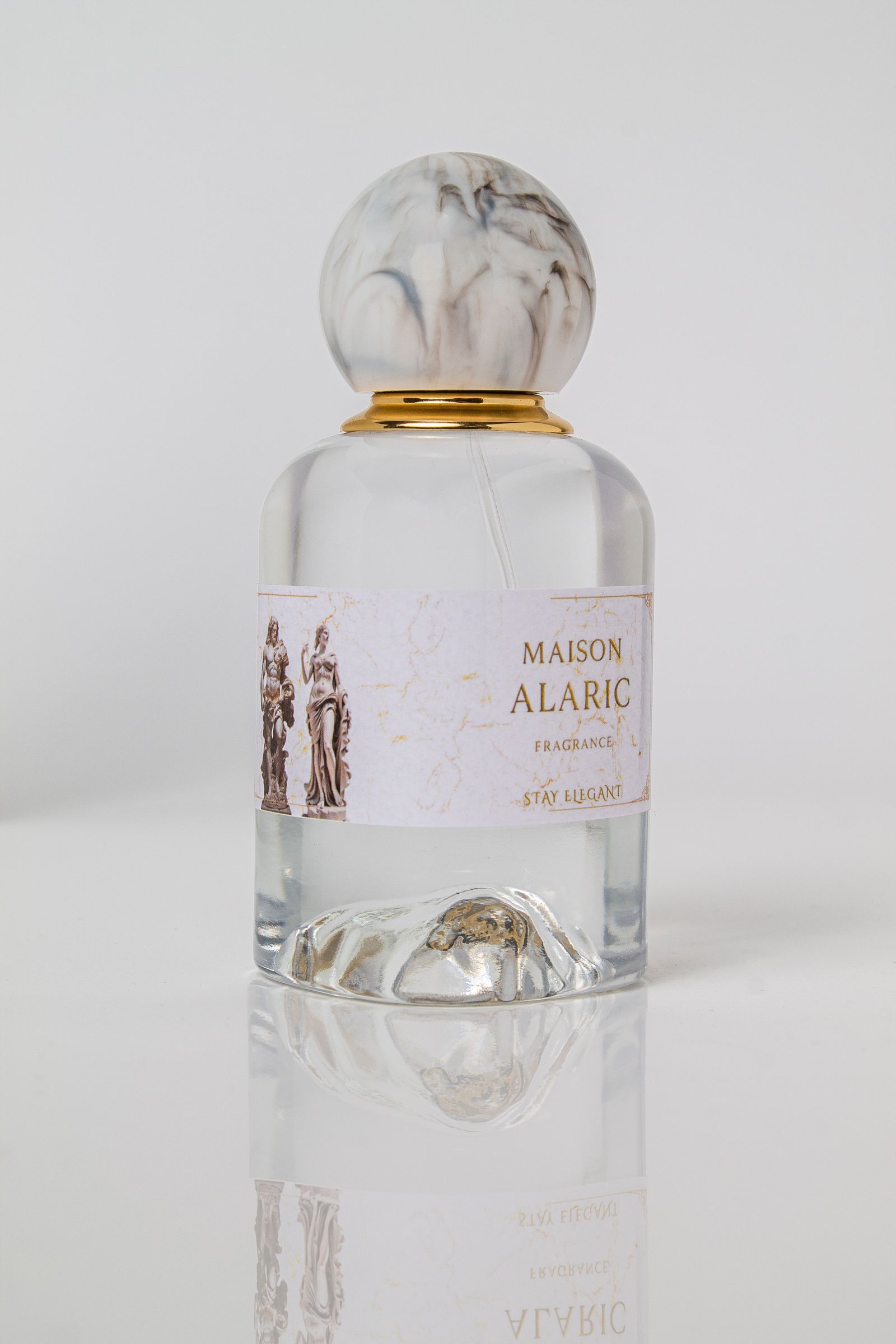 Elegant niche perfume bottle with marble cap