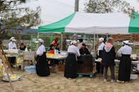 Outdoor Food Stall with Traditional Korean Attire