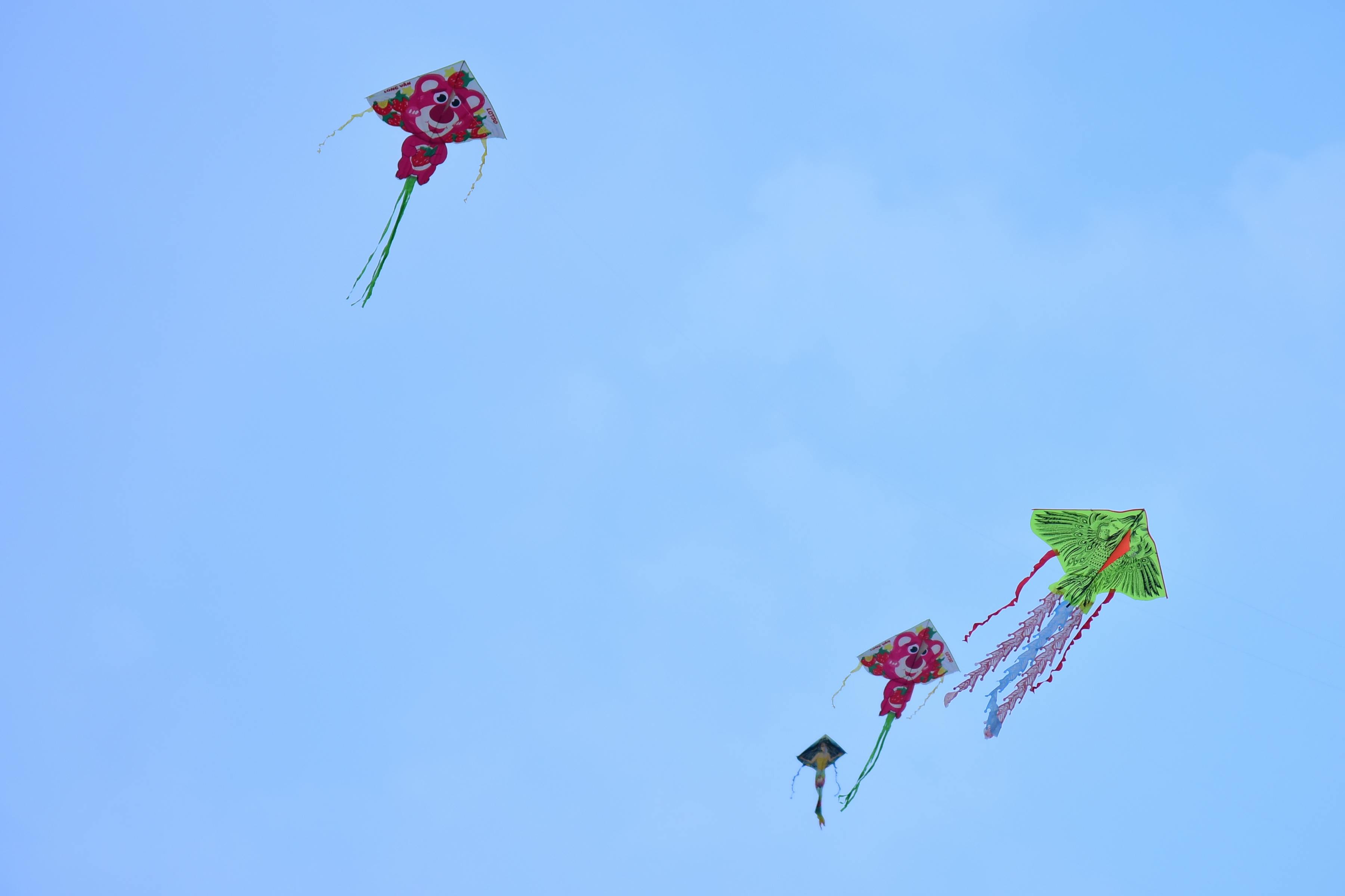 gratis Levendige vliegers zweven hoog in de heldere, blauwe lucht en vormen een feestelijk buitentafereel. Stockfoto