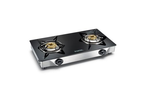 Free Stylish double burner gas stove with glass top, ideal for modern kitchens. Stock Photo