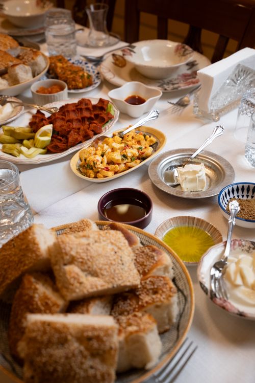 Free A lavish spread of traditional Turkish breakfast dishes on a table in Gaziantep, Türkiye. Stock Photo