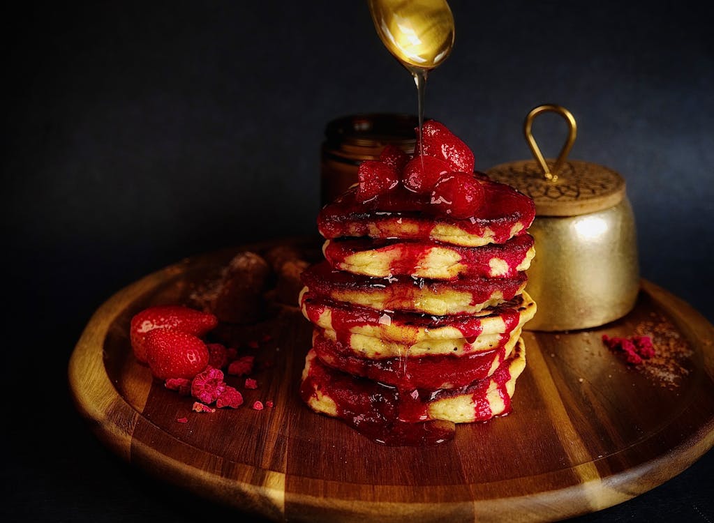 Free Photo Of Pancakes On Wooden Tray Stock Photo
