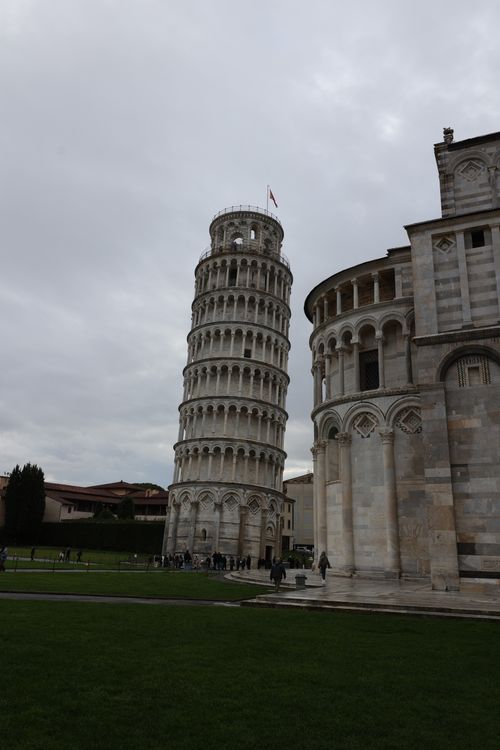 Free Capture of the Leaning Tower of Pisa in Pisa, Italy from Piazza dei Miracoli. Stock Photo