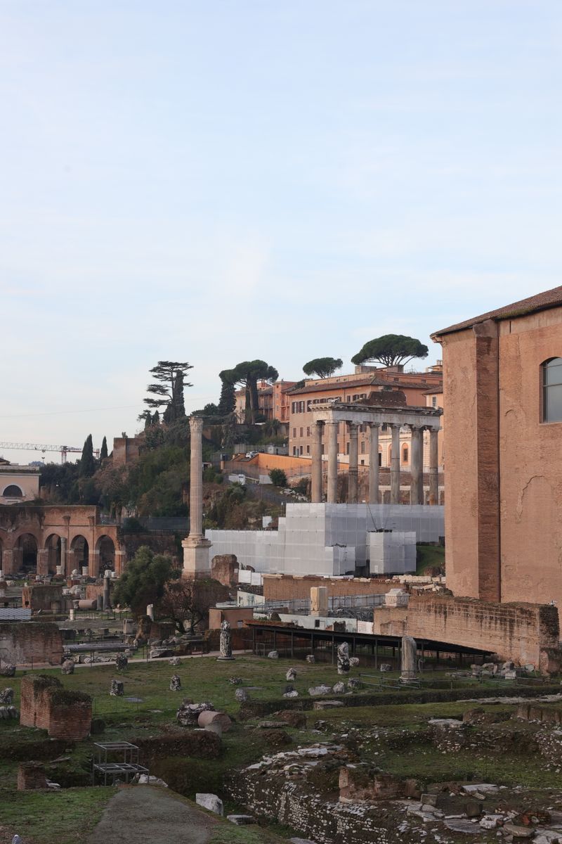 Ruins and columns of the Roman Forum in Rome