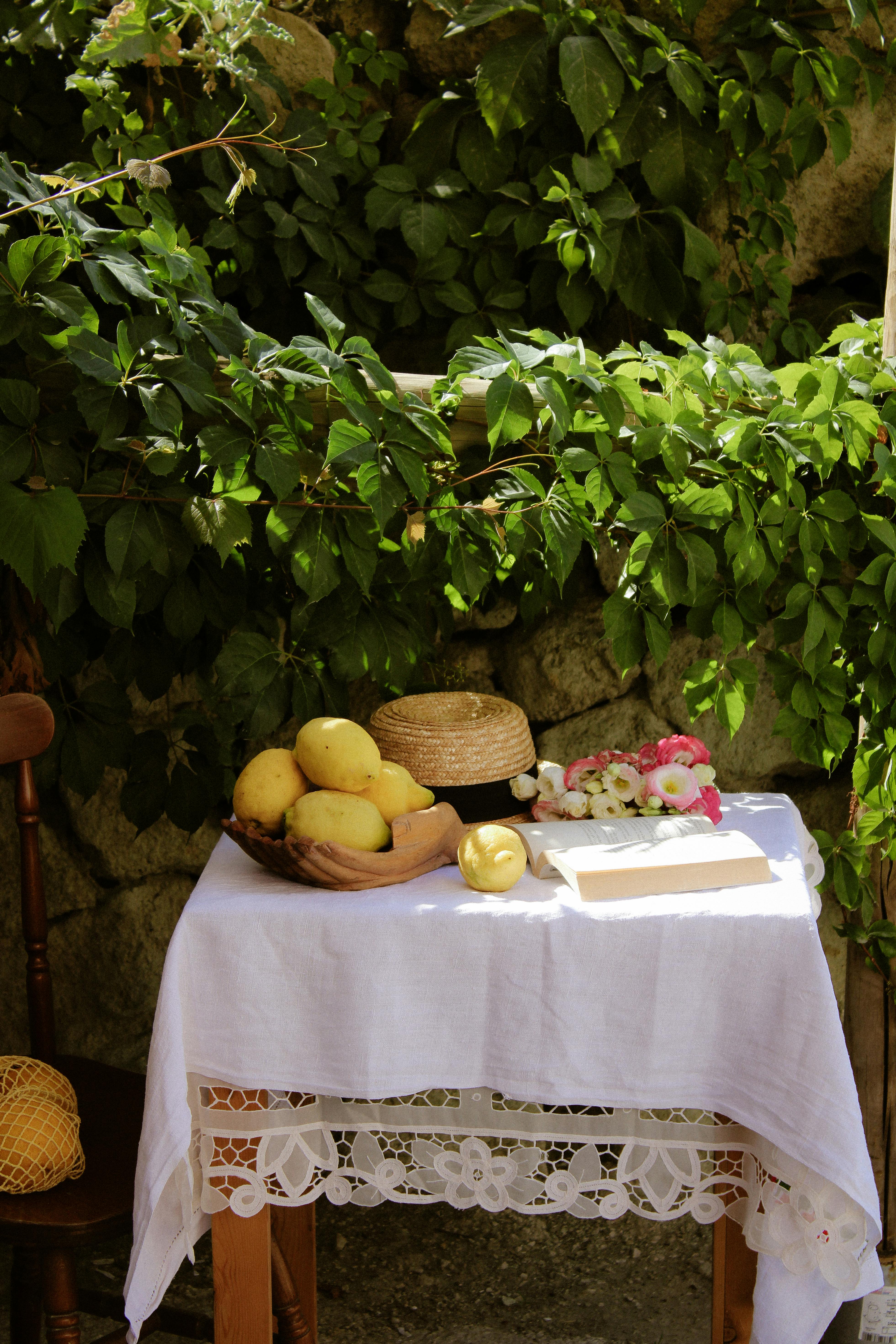 Miễn phí Bức tranh tĩnh vật ngoài trời thanh bình với chanh và mũ dưới tán lá xanh tươi ở Ý. Ảnh lưu trữ