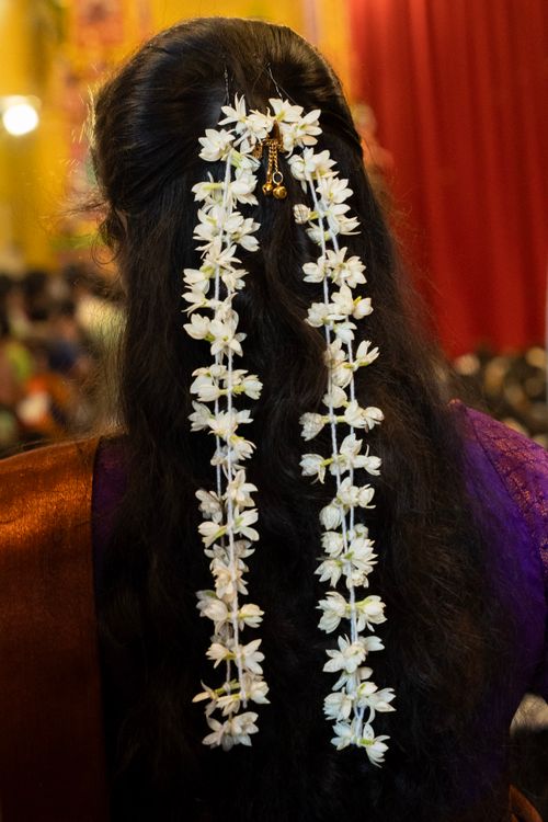 Free Close-up of exquisite jasmine flower hair adornment at a cultural event in Matale, Sri Lanka. Stock Photo