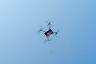 Drone Sprinkling Petals Against Clear Sky