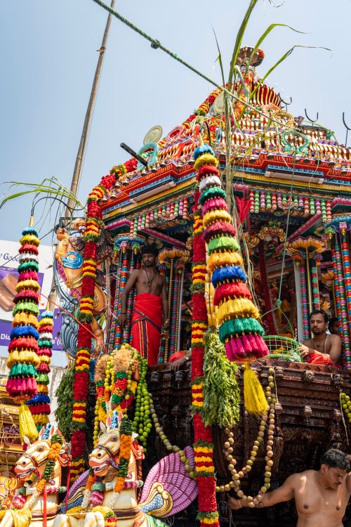 Free Vibrant Hindu festival float adorned with colorful decorations during a procession in Matale, Sri Lanka. Stock Photo