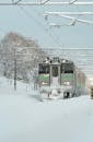 Snow-covered Train in Sapporo, Japan Winter Scene