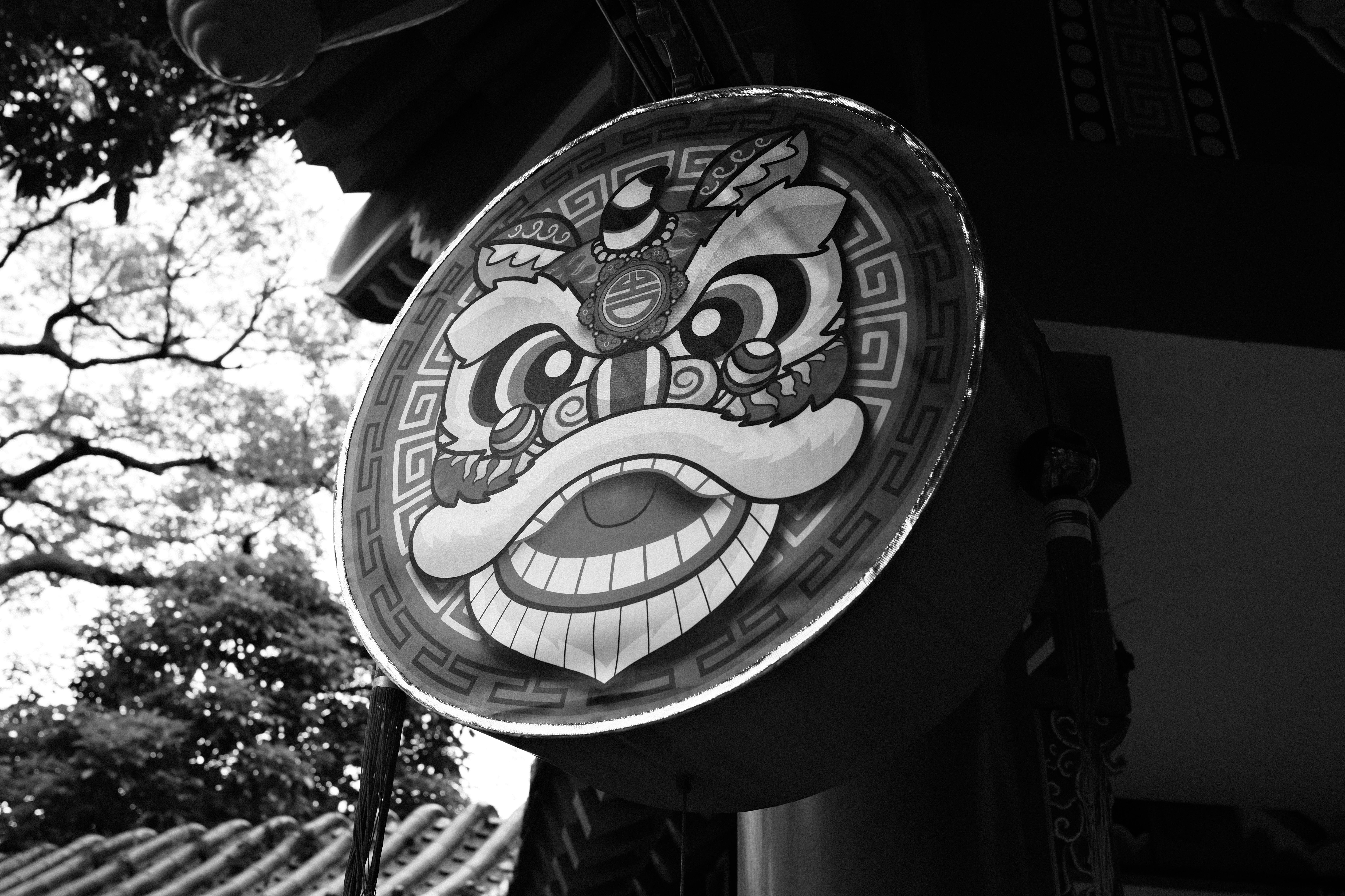 ingyenes Fekete-fehér fotó egy hagyományos kínai sárkánydíszről Hongkongban. Stockfotó